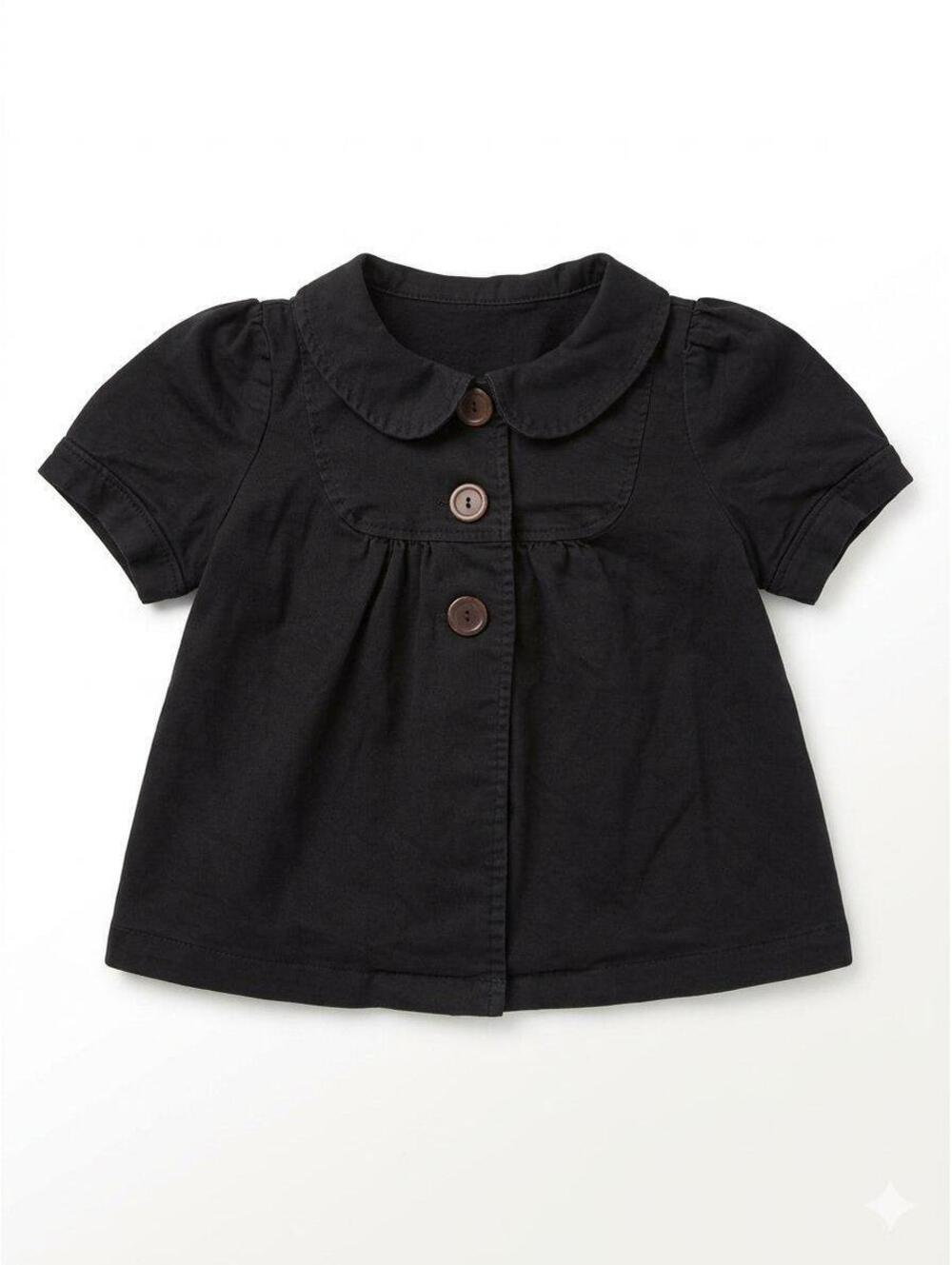 Vintage Black Peter Pan Collar blouse, Short Sleeve Cropped Babydoll Blouse,